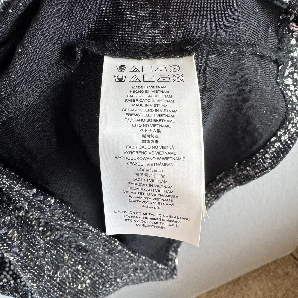 Michael Kors Black‎ Silver Scallop Glitter Lame Cowl Back Chain Dress Medium